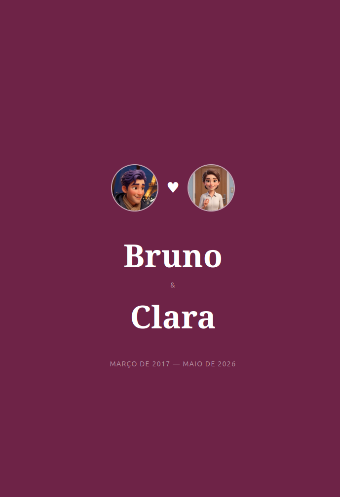 Tela de capa do presente entre nós com os nomes do casal