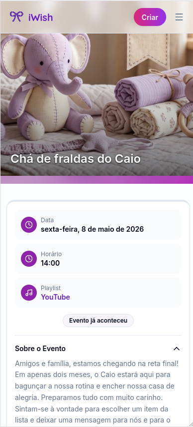 Exemplo de Chá de fraldas no iWish