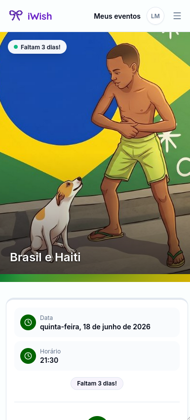 Exemplo de bolão de placar da Copa no iWish